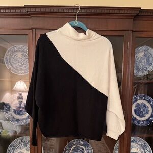 T Tahari Black and Cream Cowl Neck Sweater